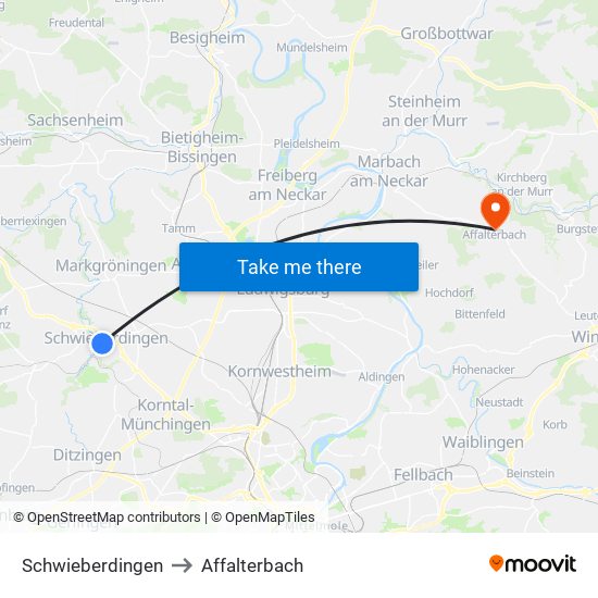 Schwieberdingen to Affalterbach map