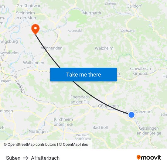 Süßen to Affalterbach map