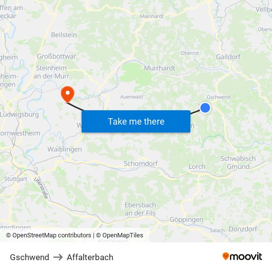 Gschwend to Affalterbach map
