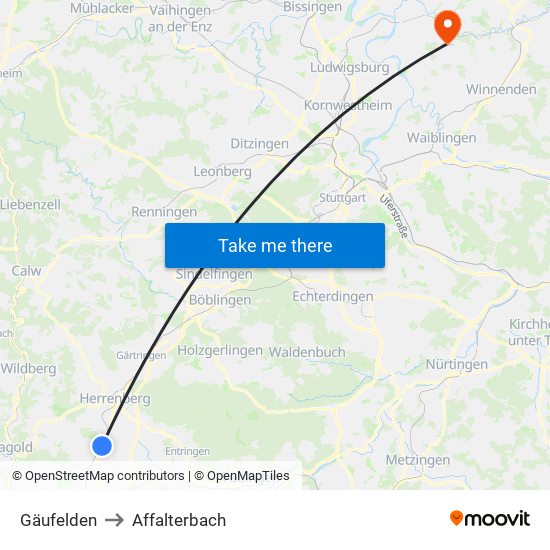 Gäufelden to Affalterbach map