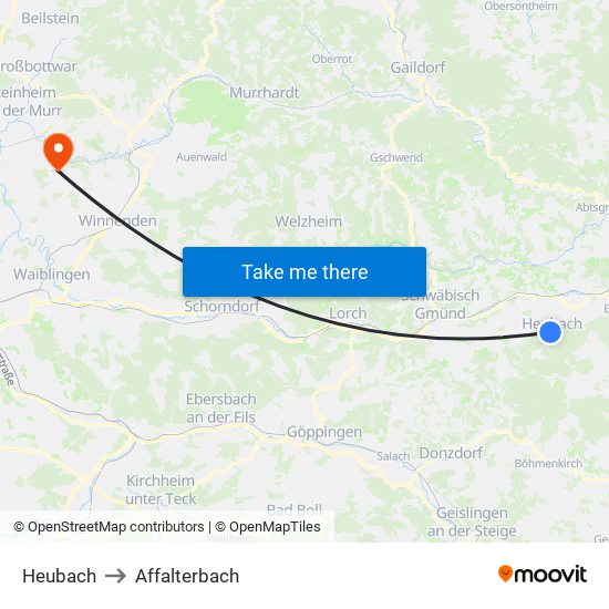 Heubach to Affalterbach map