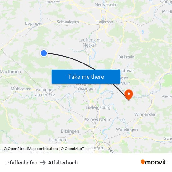 Pfaffenhofen to Affalterbach map