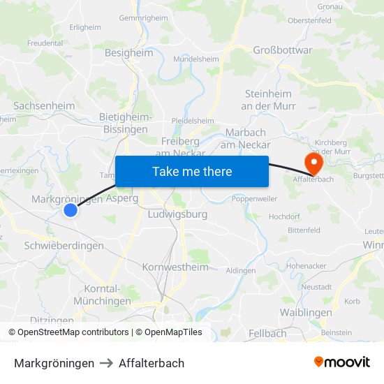 Markgröningen to Affalterbach map