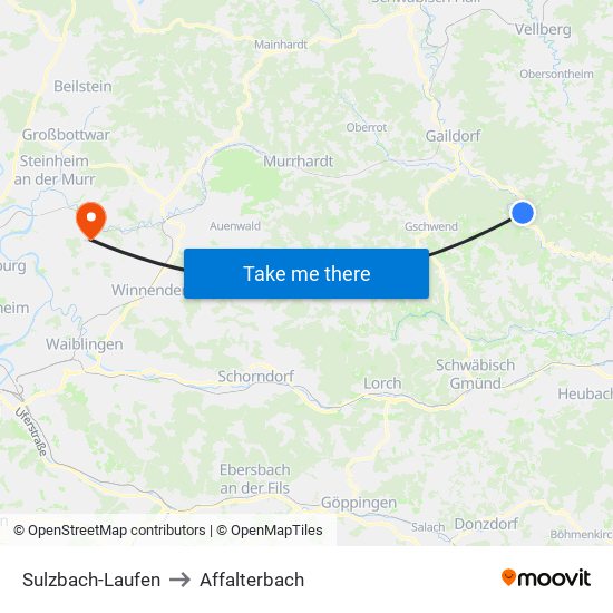 Sulzbach-Laufen to Affalterbach map