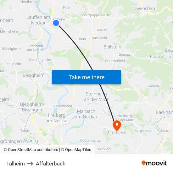 Talheim to Affalterbach map