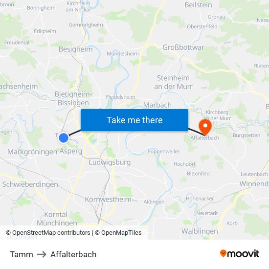Tamm to Affalterbach map
