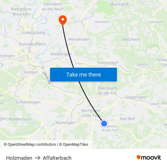 Holzmaden to Affalterbach map