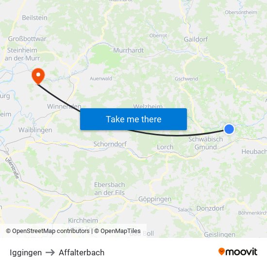 Iggingen to Affalterbach map