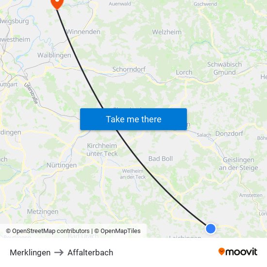 Merklingen to Affalterbach map