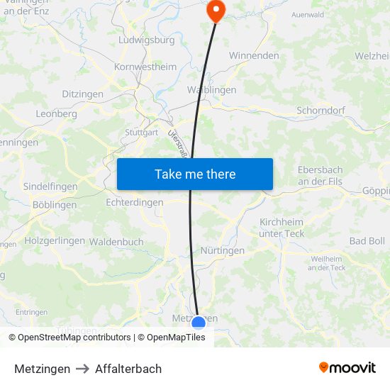 Metzingen to Affalterbach map