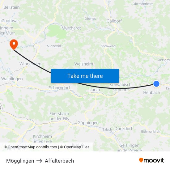Mögglingen to Affalterbach map