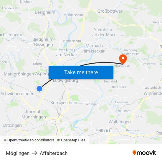 Möglingen to Affalterbach map