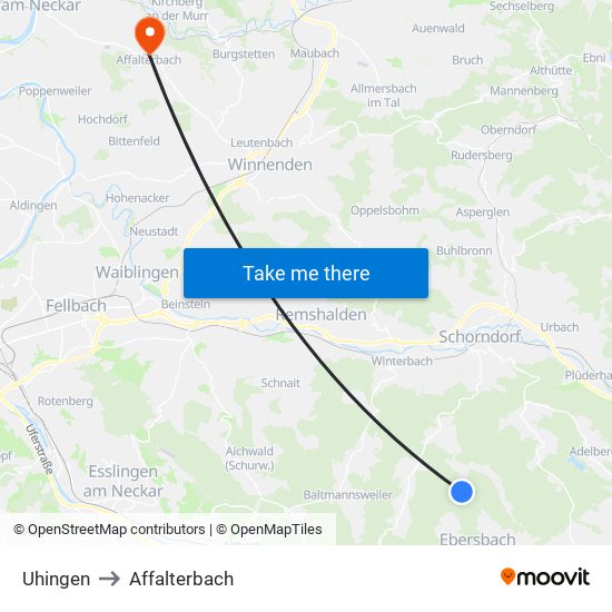 Uhingen to Affalterbach map