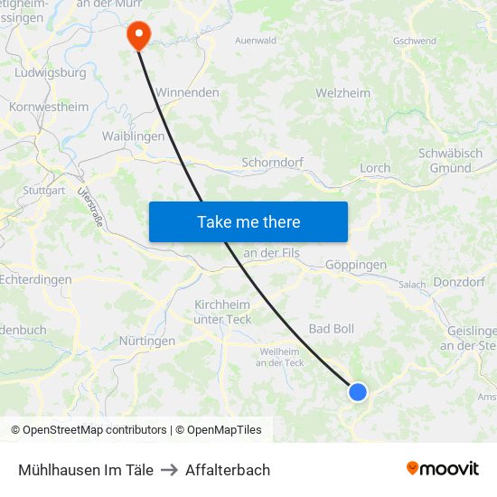 Mühlhausen Im Täle to Affalterbach map