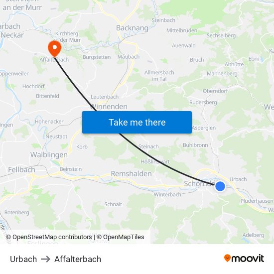 Urbach to Affalterbach map