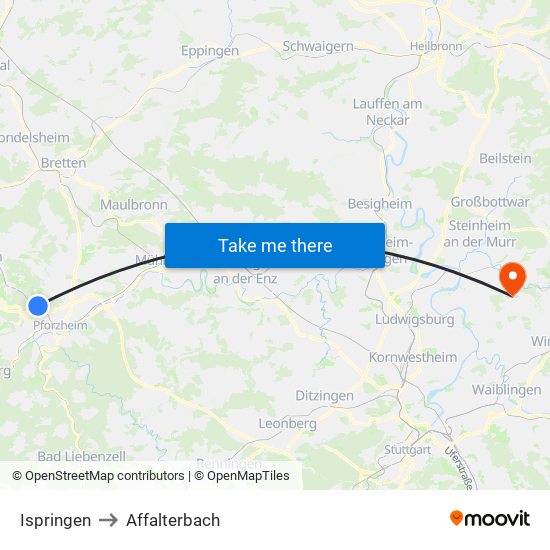 Ispringen to Affalterbach map