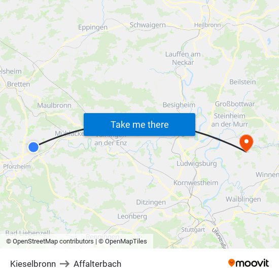 Kieselbronn to Affalterbach map