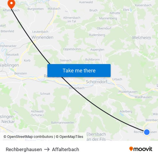 Rechberghausen to Affalterbach map