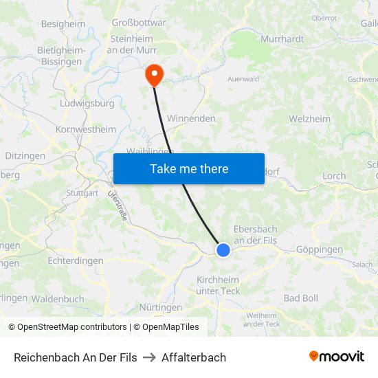 Reichenbach An Der Fils to Affalterbach map