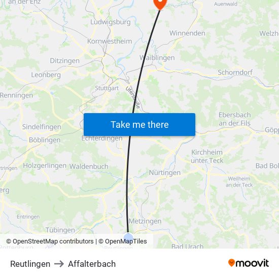 Reutlingen to Affalterbach map