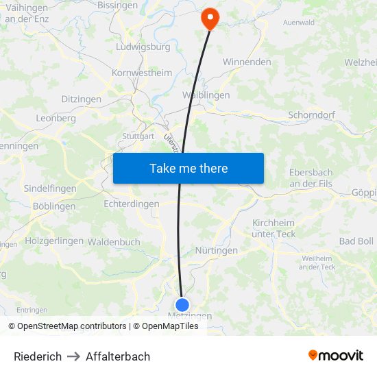 Riederich to Affalterbach map