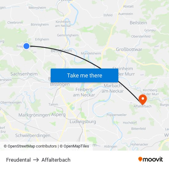 Freudental to Affalterbach map