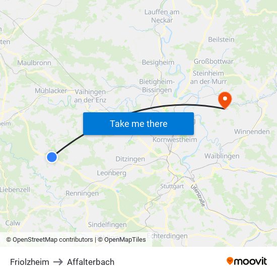 Friolzheim to Affalterbach map