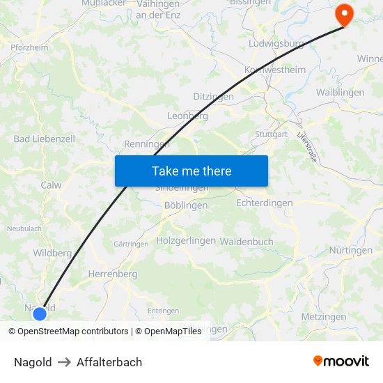 Nagold to Affalterbach map