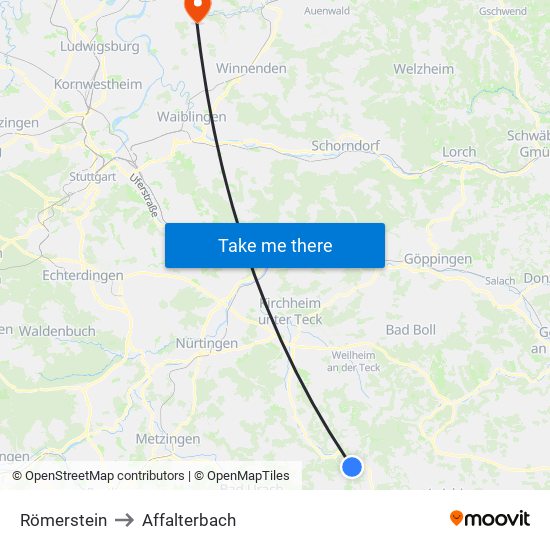 Römerstein to Affalterbach map