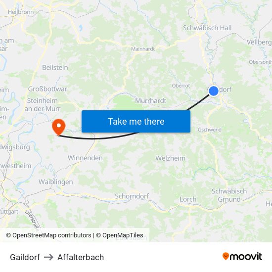 Gaildorf to Affalterbach map