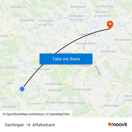 Gechingen to Affalterbach map