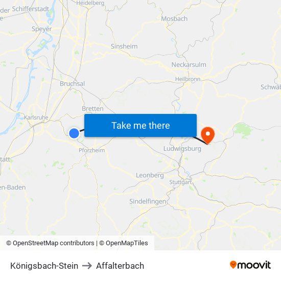 Königsbach-Stein to Affalterbach map