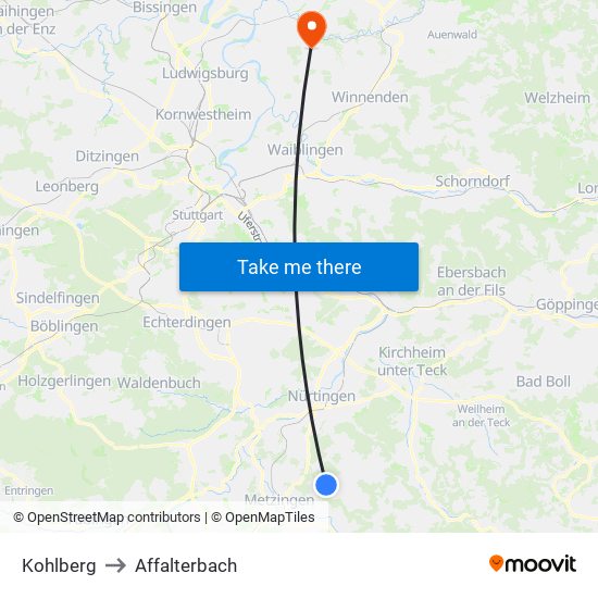 Kohlberg to Affalterbach map