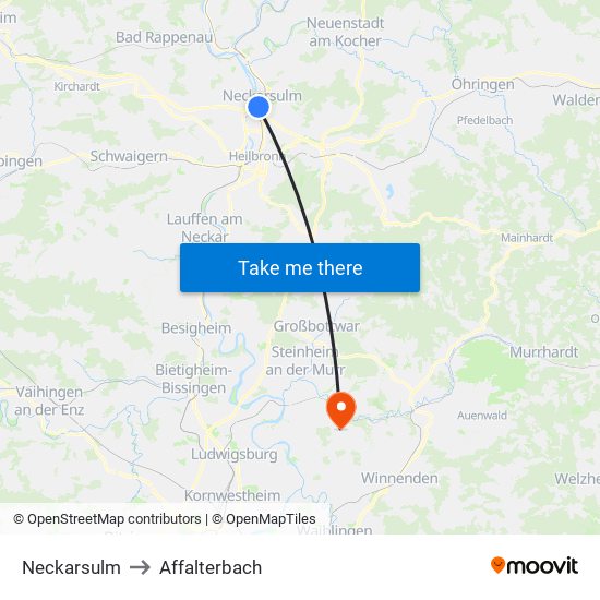 Neckarsulm to Affalterbach map