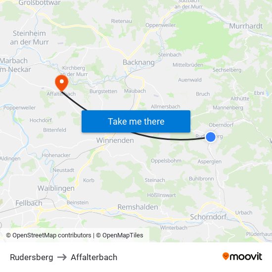Rudersberg to Affalterbach map