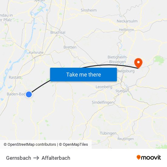 Gernsbach to Affalterbach map
