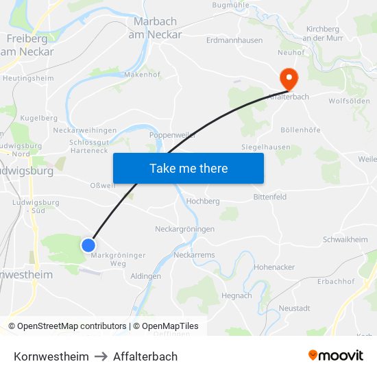 Kornwestheim to Affalterbach map