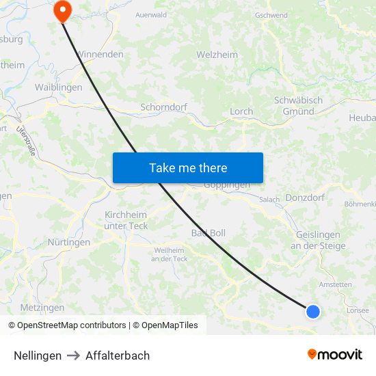 Nellingen to Affalterbach map