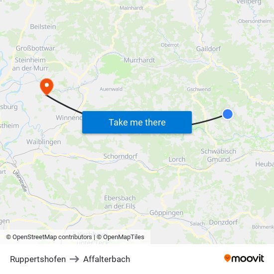 Ruppertshofen to Affalterbach map