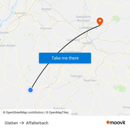 Glatten to Affalterbach map