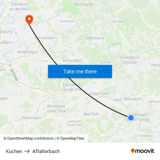 Kuchen to Affalterbach map