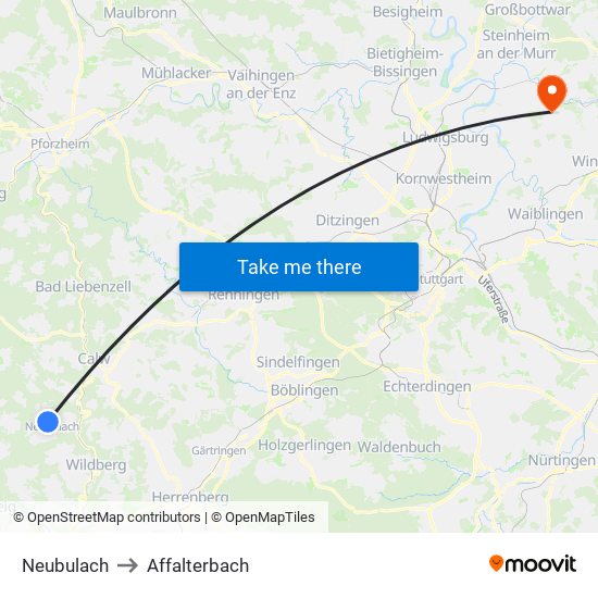 Neubulach to Affalterbach map