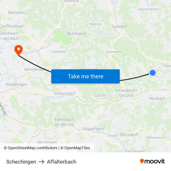 Schechingen to Affalterbach map