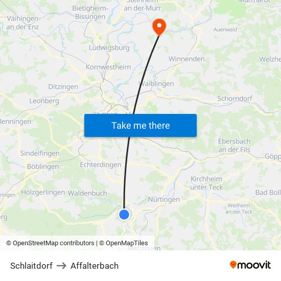 Schlaitdorf to Affalterbach map