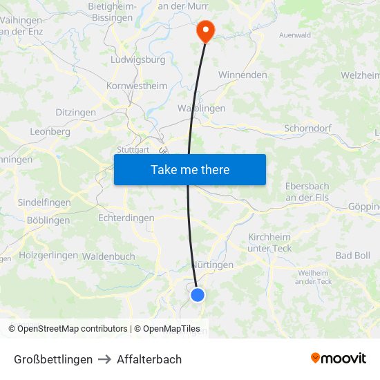 Großbettlingen to Affalterbach map