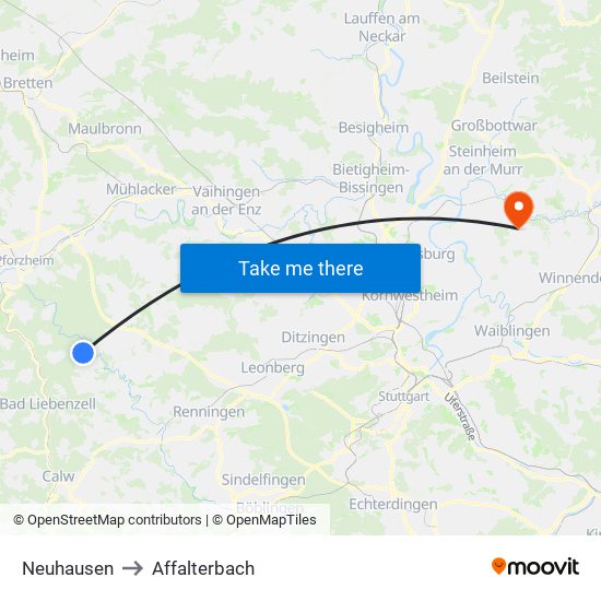 Neuhausen to Affalterbach map