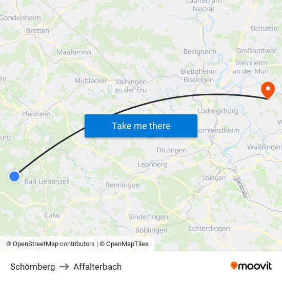 Schömberg to Affalterbach map