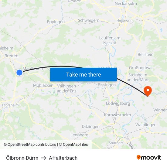Ölbronn-Dürrn to Affalterbach map