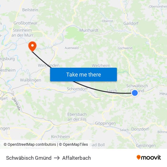Schwäbisch Gmünd to Affalterbach map