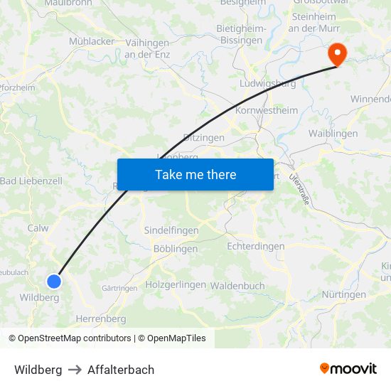 Wildberg to Affalterbach map